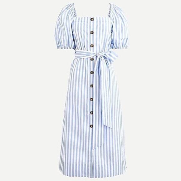 J. Crew Dresses & Skirts - J Crew Harborfront Carol Stripe Button Down Cotton Puff Sleeve MIDI Dress (XL)